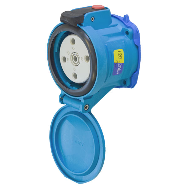 63-64167-375 - DSN60 RECEPTACLE POLY BLUE SIZE 3 TYPE 4X IP 69 3P+N+G 60A 120/208 VAC 60 Hz MUSHROOM PAWL